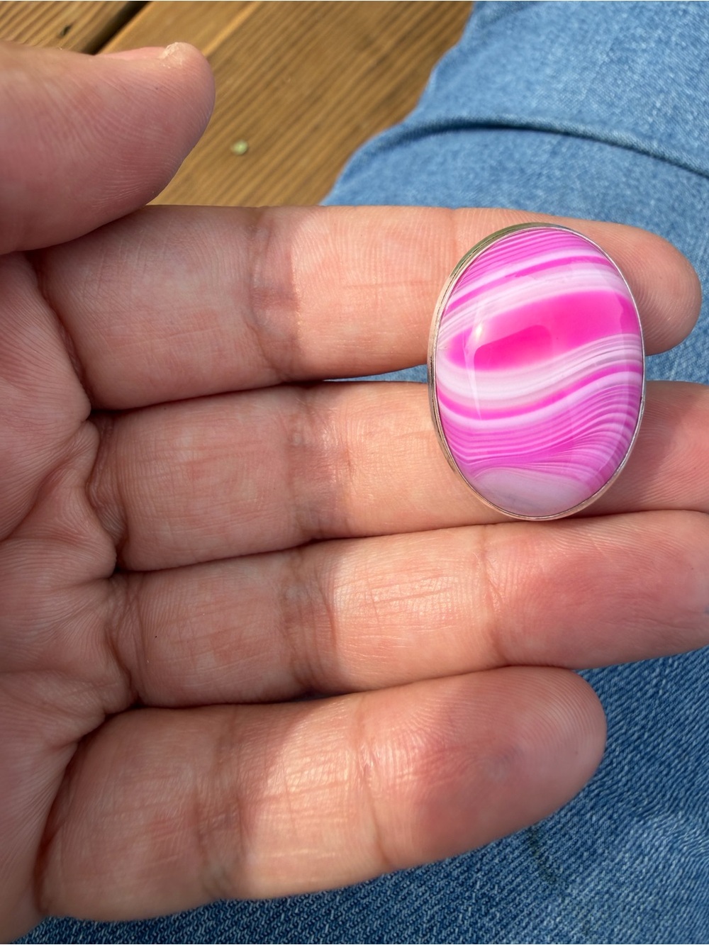 925 Sterling Silver Pink Agate Oval Statement Ring - Women Jewelry